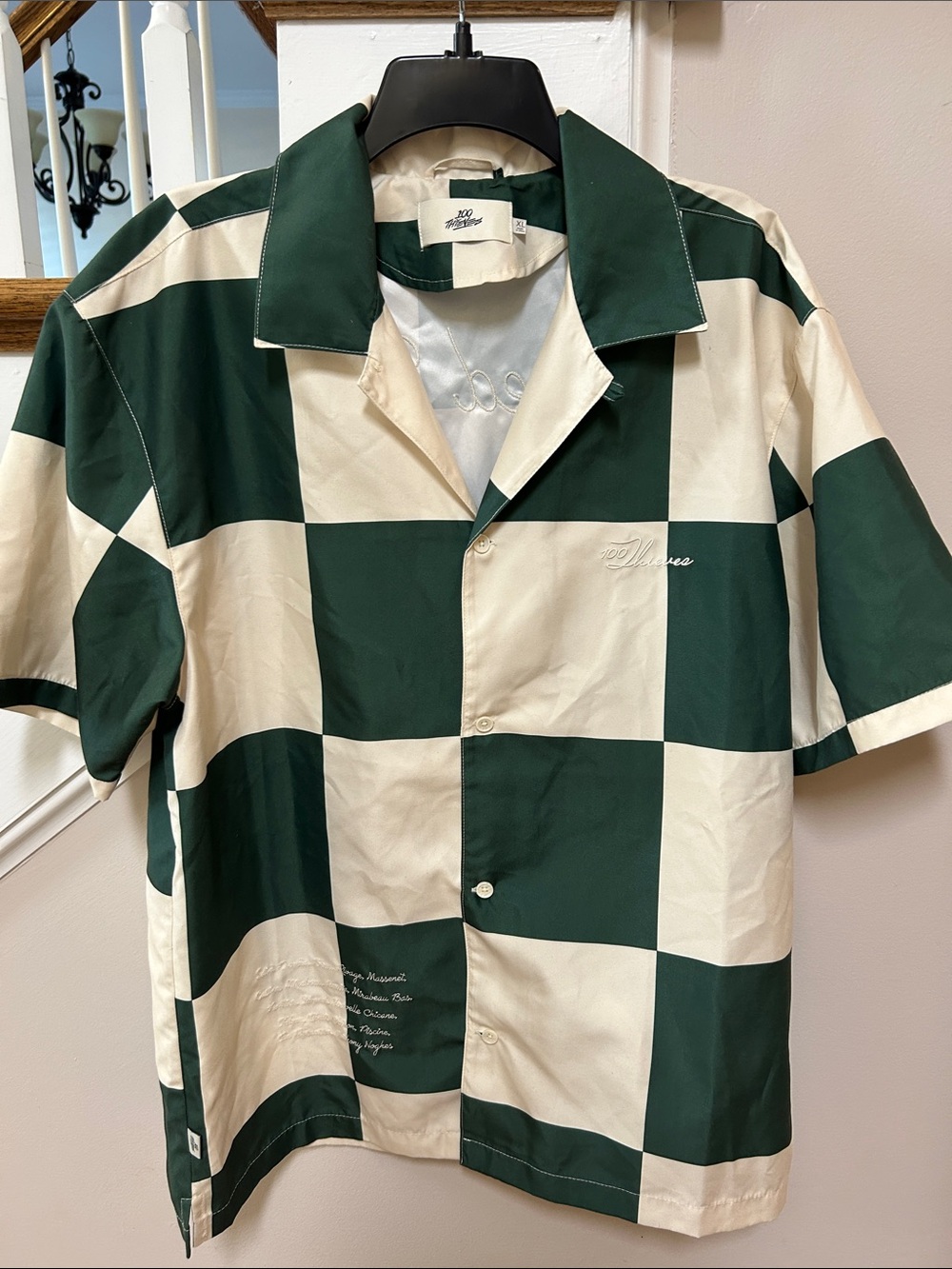 100 Thieves Monaco Torque XL Green & Cream Checkerboard Short Sleeve Shirt